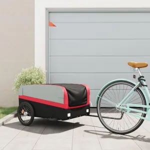 Robust and Bike Trailer for Heavy Goods Transport, Sturdy Iron Construction, Safety Flag Included, Black and Red
