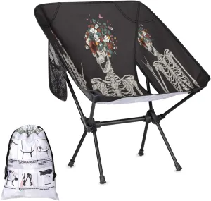 Rock and Roll Skull Skeleton Camping Chair Lightweight Portable Chairs for Adults Easy Installation Outdoor Foldable Camping Chair for Camping Fishing Hiking Picnic Beach