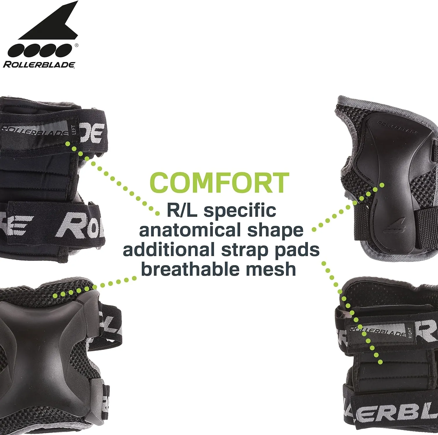 Rollerblade X Gear 3 Pack Protective Gear, Knee Pads, Elbow Pads and Wrist Guards, Inline Skating, Multi Sport Protection, Unisex, Black