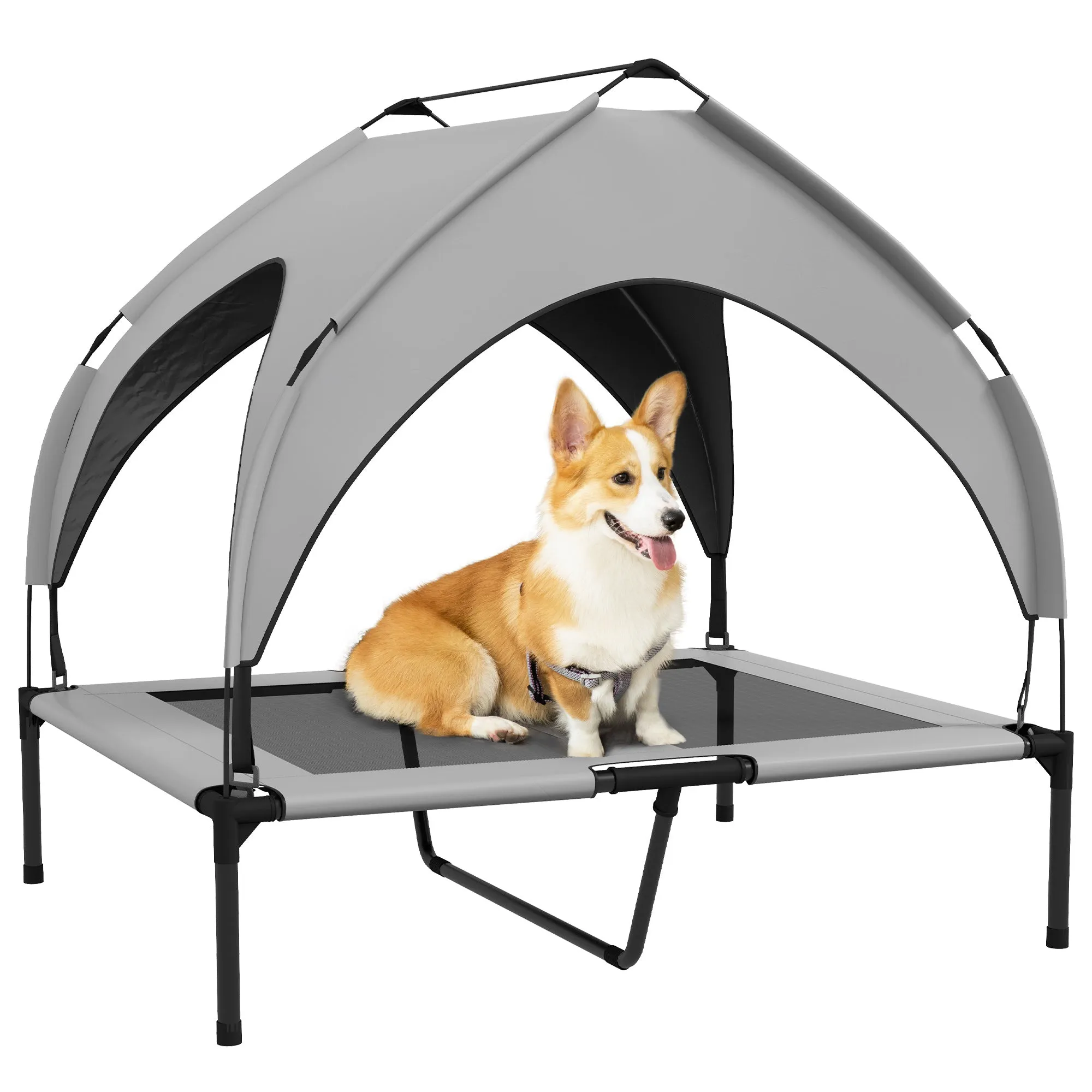 Rootz Dog Bed with Roof - Outdoor Dog Shelter - Elevated Dog Cot - Breathable & Water-Repellent - 91 x 76 x 89 cm - Comfort & Protection