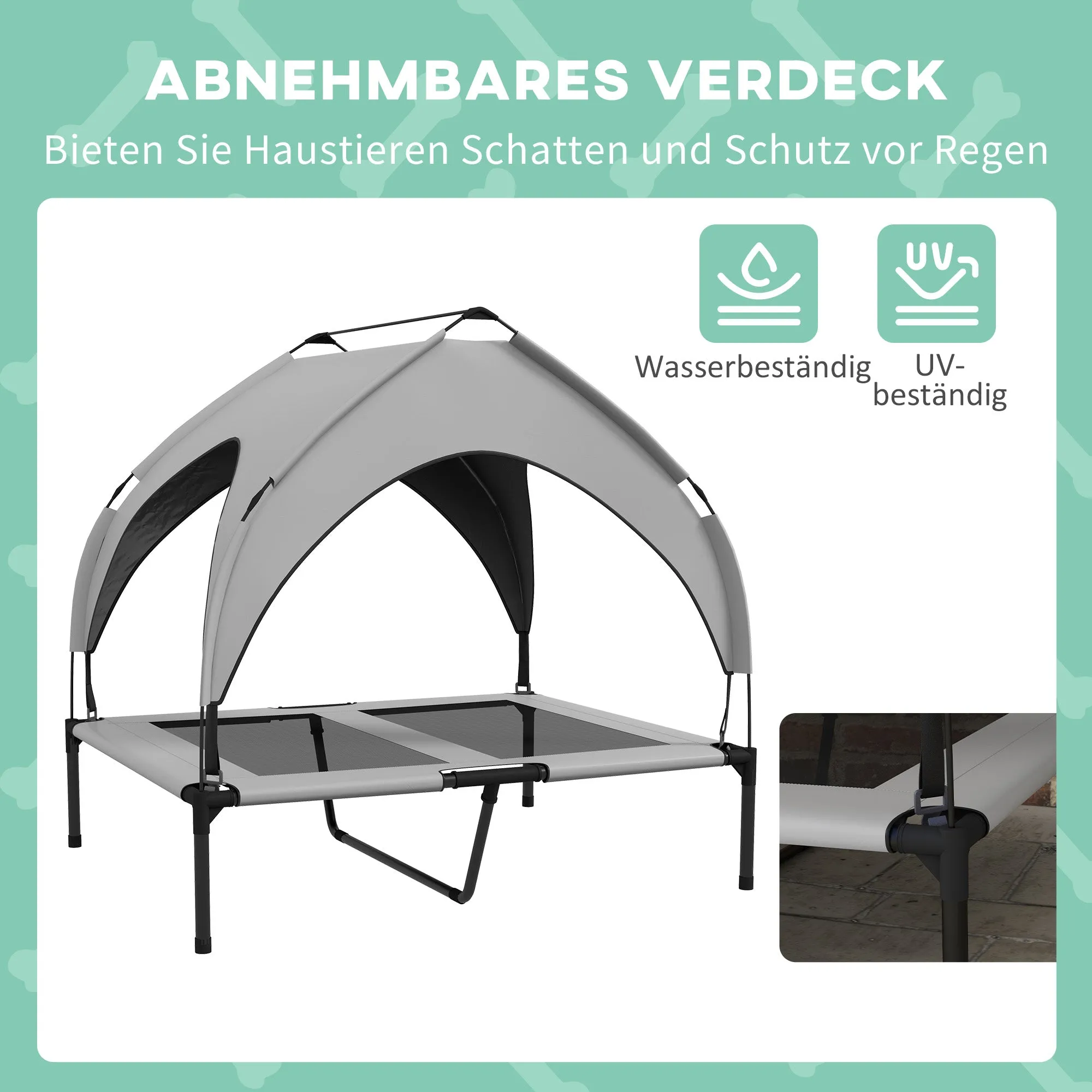Rootz Dog Bed with Roof - Outdoor Dog Shelter - Elevated Dog Cot - Breathable & Water-Repellent - 91 x 76 x 89 cm - Comfort & Protection
