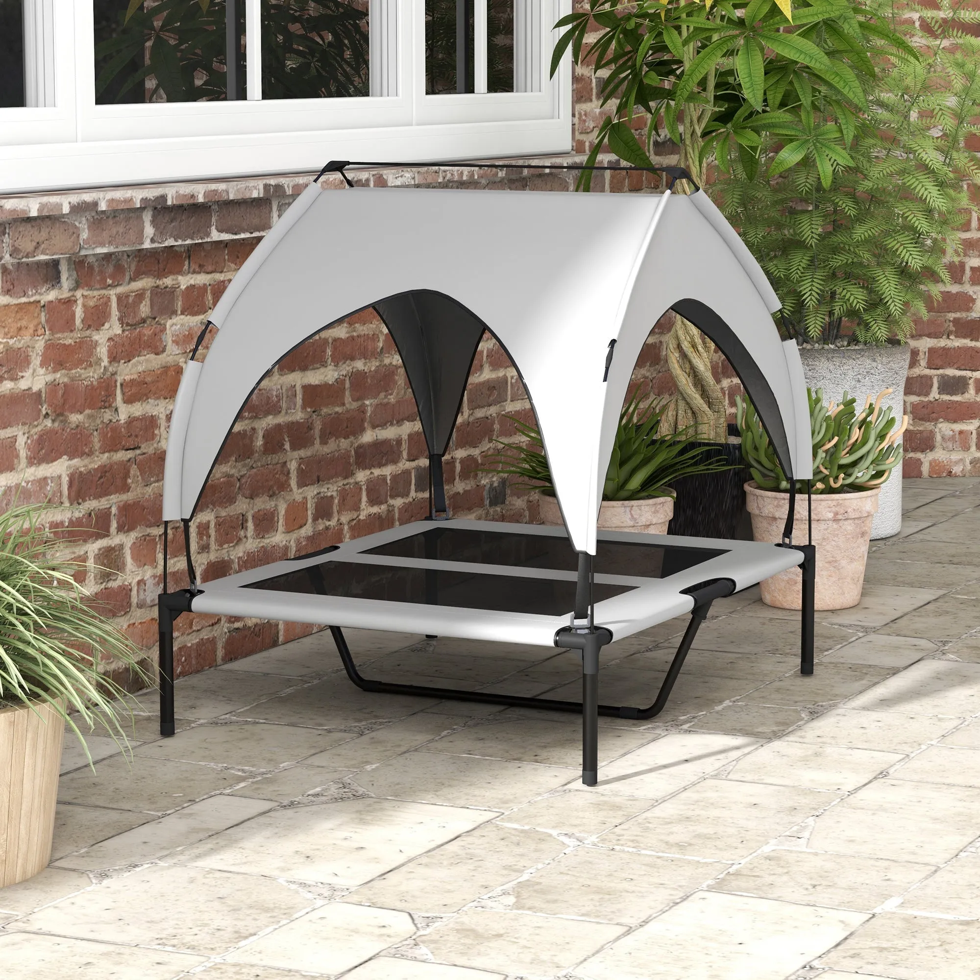 Rootz Dog Bed with Roof - Outdoor Dog Shelter - Elevated Dog Cot - Breathable & Water-Repellent - 91 x 76 x 89 cm - Comfort & Protection