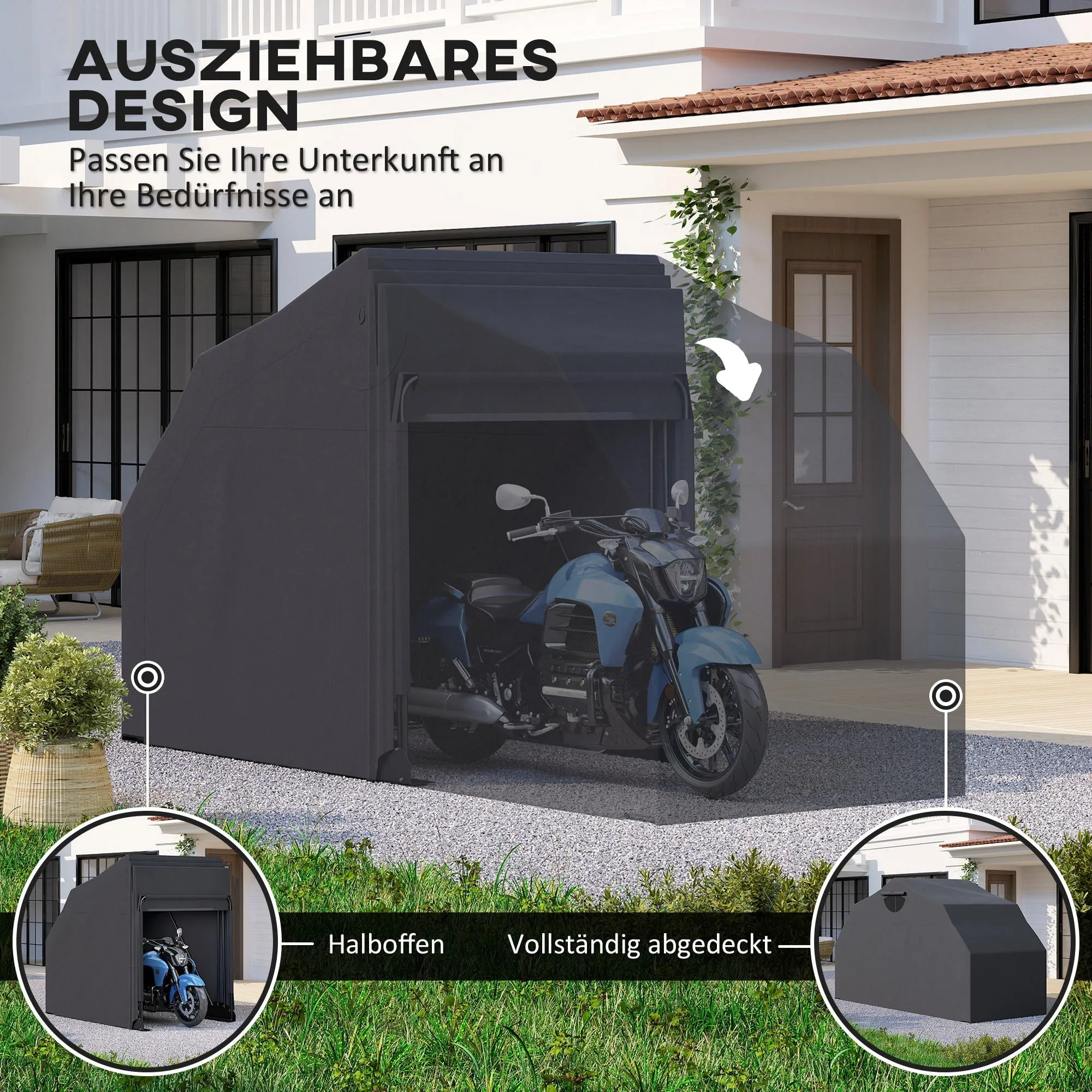 Rootz Motorcycle Cover Tarpaulin - Waterproof Cover - Outdoor Shelter - UV Resistant - 345cm x 135cm x 191cm