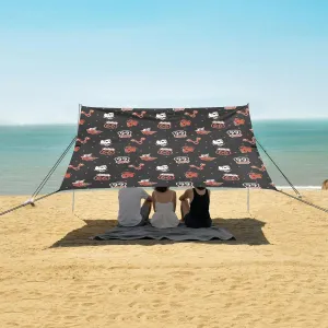 Route 66 Symbol Pattern Beach Canopy Tent Anti-UV & Wind Resistant, Camping Sun Shelter Easy Setup Portable,Outdoor Shade Tents with Sandbags,Sand Shovels,Ground Pegs & Stability Poles