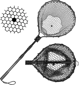 Rubber Fishing Net - Large Folding Landing Net with Collapsible Aluminum Pole Handle for Freshwater and Saltwater Fishing - Extends to 67 inches