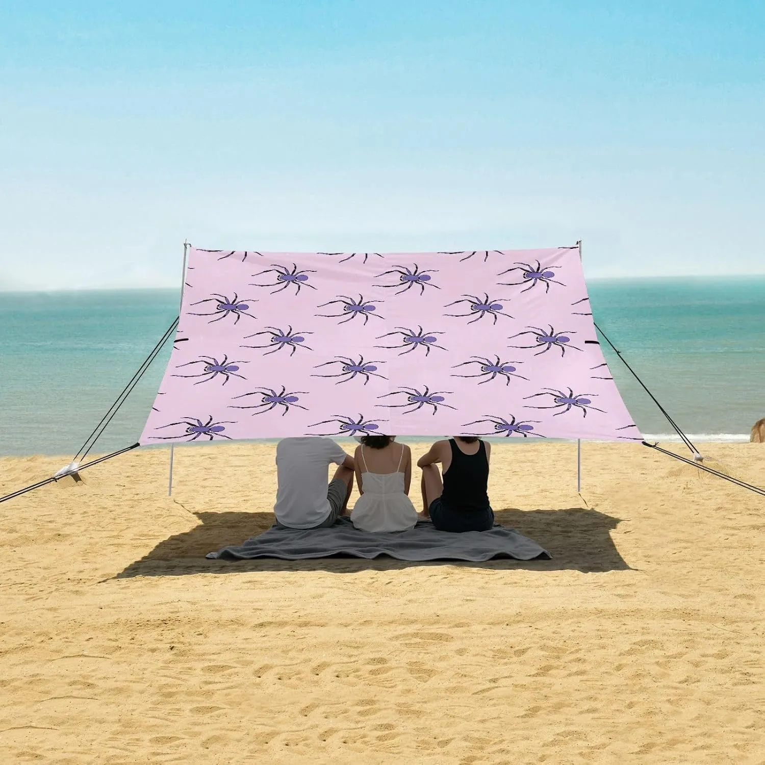 Russet Spiders Pattern Beach Canopy Tent Anti-UV & Wind Resistant, Camping Sun Shelter Easy Setup Portable,Outdoor Shade Tents with Sandbags,Sand Shovels,Ground Pegs & Stability Poles