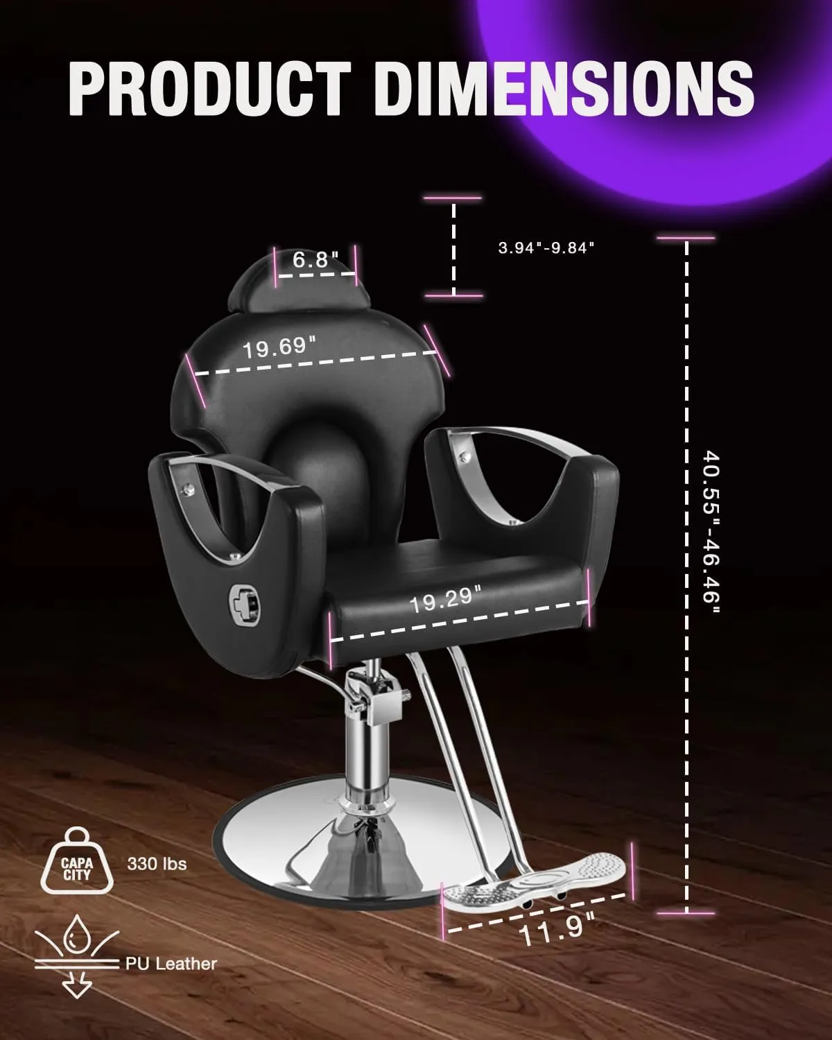 Salon Barber Chair, Reclining Salon Chair for Hair Stylist, Hair Chair with Heavy Duty Hydraulic Pump, 360 Degrees Swivel Styling Braiding Hairdresser Chairs for Home Barbershop, Pure Black