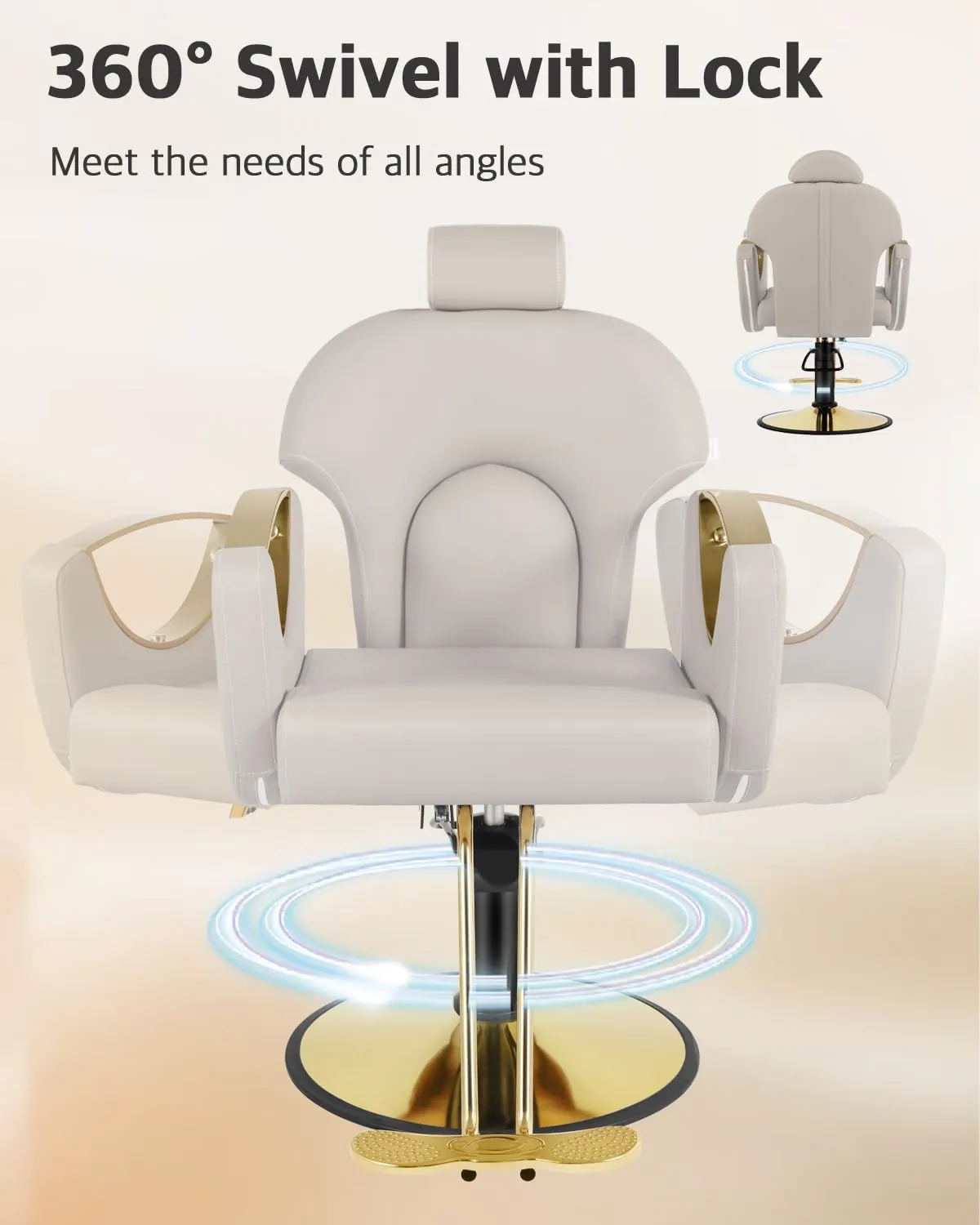 Salon Chair, Reclining Salon Chair for Hair Stylist, Barber Chair with Heavy Duty Hydraulic Pump, Hair Chairs Tattoo Braiding Beauty Spa Equipment, Light Gray Gold