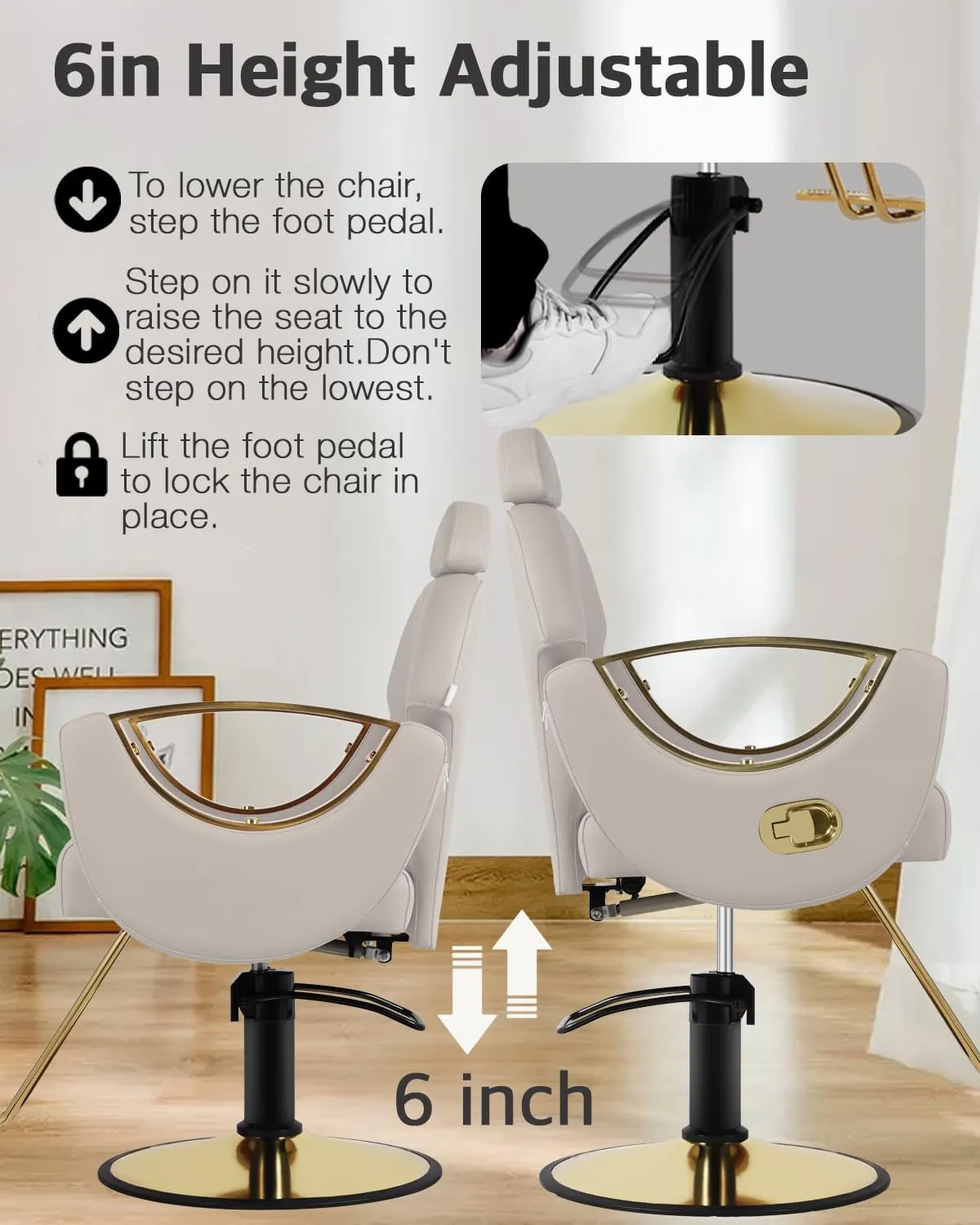 Salon Chair, Reclining Salon Chair for Hair Stylist, Barber Chair with Heavy Duty Hydraulic Pump, Hair Chairs Tattoo Braiding Beauty Spa Equipment, Light Gray Gold