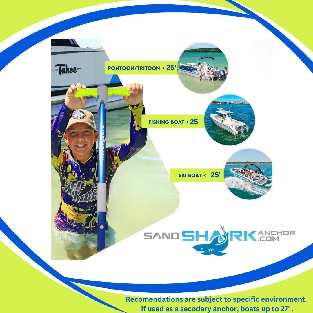 SandShark Supersport 3.0 Shallow Water Anchor - Great Jet Ski, PWC, Pontoon Boat Accessory - Adjusts 29"-48" w/Case