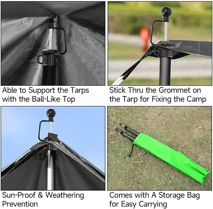 SANLIKE Tent Poles for Tarp, 8.2' Tarp Poles Set of 4, Tent Poles Replacement, Telescoping Pole, Canopy Poles, Camping Poles for Rooftop Tents, Trekking Pole Tent for Rain Fly, Camper, Awning – Gray