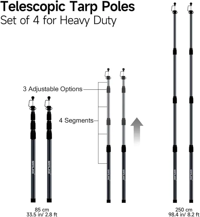 SANLIKE Tent Poles for Tarp, 98 in Tarp Poles Set of 2, Tent Poles Replacement, Telescoping Pole, Canopy Poles, Camping Poles for Rooftop Tents, Trekking Pole Tent for Rain Fly, Camper, Awning – Black
