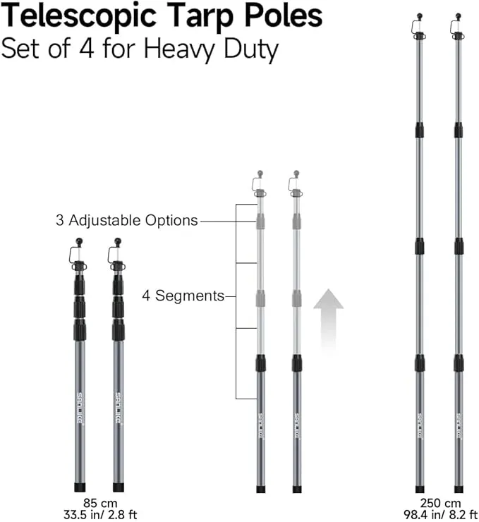 SANLIKE Tent Poles for Tarp, 98 in Tarp Poles Set of 2, Tent Poles Replacement, Telescoping Pole, Canopy Poles, Camping Poles for Rooftop Tents, Trekking Pole Tent for Rain Fly, Camper, Awning – Gray