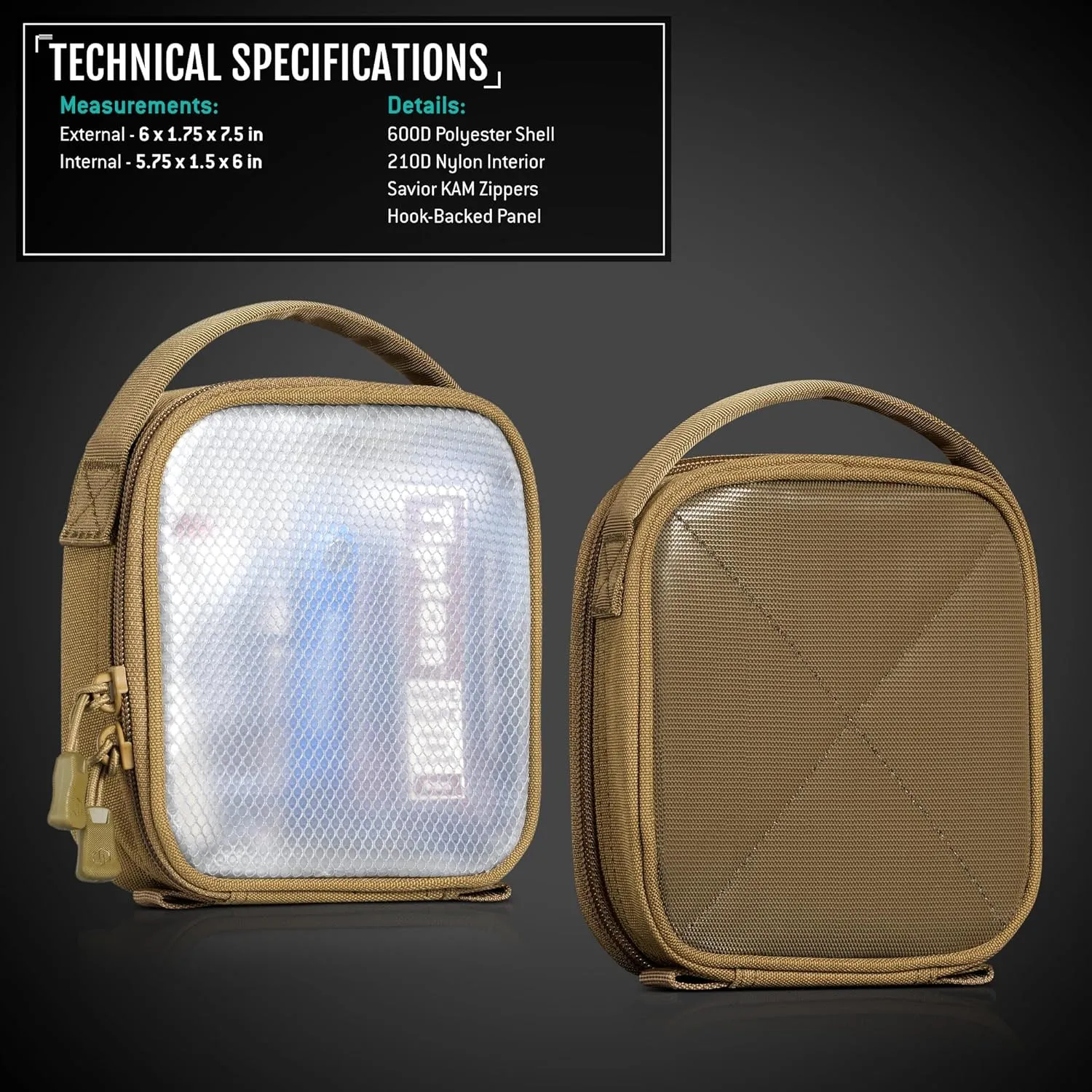 Savior Equipment Core Tactical Mesh Zipper Pouch, 6" x 6" Modular EDC Tool Organizer Range Gear Utility Storage Pocket w/Hook Backing, Dump Pouch with Handle, 2-Pack
