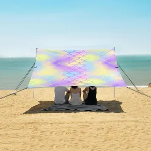 Scales Colorful Beach Canopy Tent Anti-UV & Wind Resistant, Mermaid Fashion Camping Sun Shelter Easy Setup Portable,Outdoor Shade Tents with Sandbags,Sand Shovels,Ground Pegs & Stability Poles