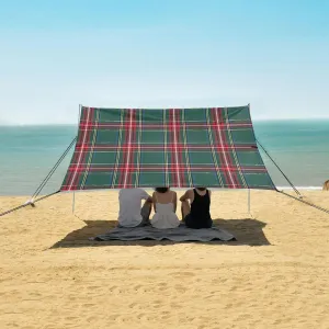 Scottish Style Tartan Pattern Beach Canopy Tent Anti-UV & Wind Resistant, Camping Sun Shelter Easy Setup Portable,Outdoor Shade Tents with Sandbags,Sand Shovels,Ground Pegs & Stability Poles