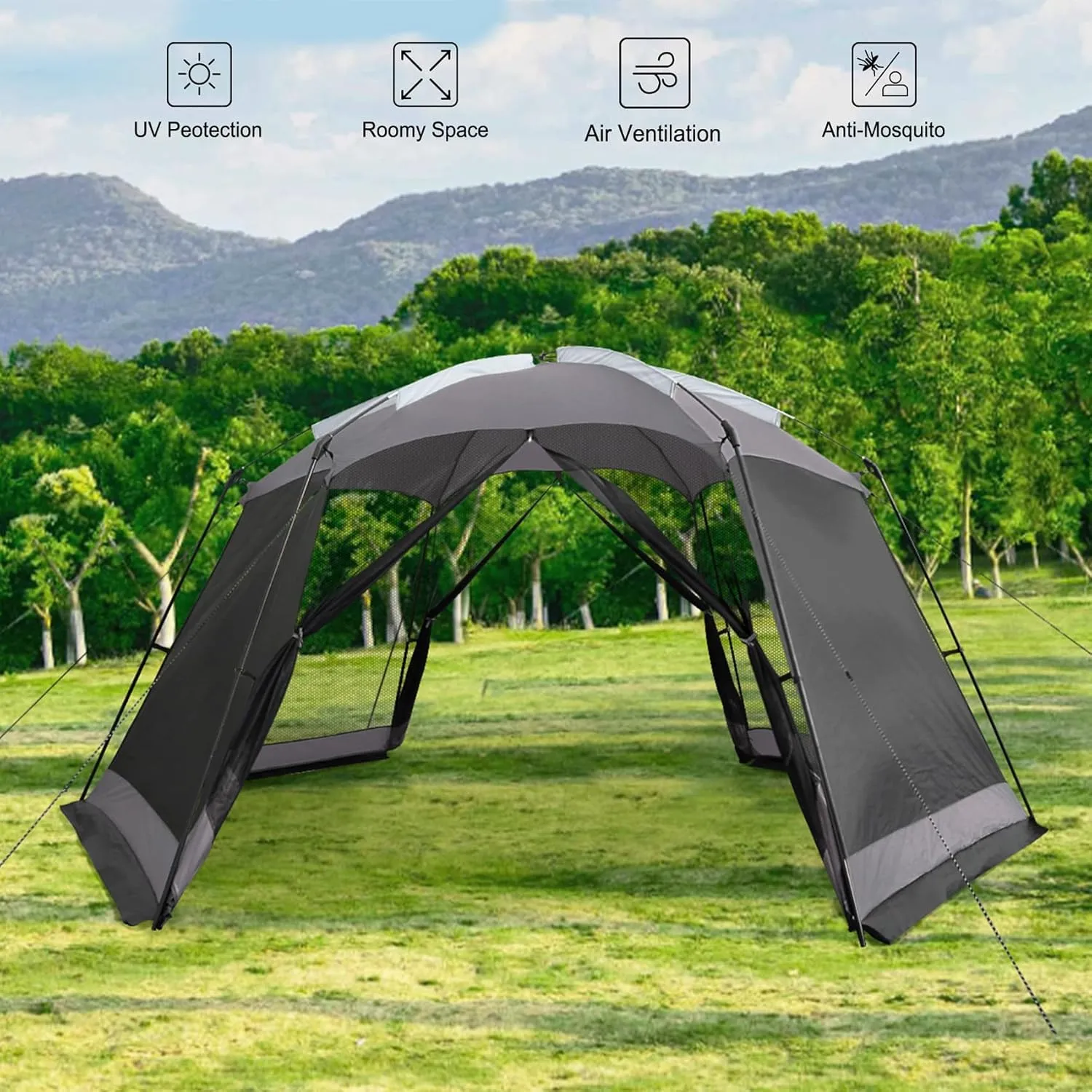 Screen House 15x13 FT Mesh Canopy Tent Camping Gazebo Shelter for 8-10 People Outdoor Party Activities