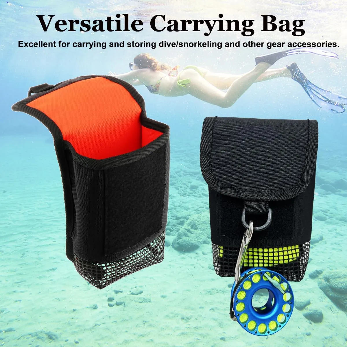 Scuba Diving Gear Bag, Safety SMB Mesh Gear Bag Finger Reel Storage Pocket Carry Case Pouch for Snorkeling Gear & Equipment