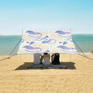 Sea Fishes with Stingray Beach Canopy Tent Anti-UV & Wind Resistant, Underwater Camping Sun Shelter Easy Setup Portable,Outdoor Shade Tents with Sandbags,Sand Shovels,Ground Pegs & Stability Pol