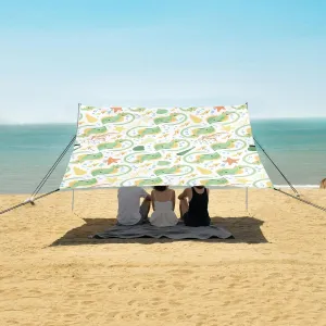 Seamless with Stingray Cartoon Beach Canopy Tent Anti-UV & Wind Resistant, Animals Bright Camping Sun Shelter Easy Setup Portable,Outdoor Shade Tents with Sandbags,Sand Shovels,Ground Pegs & Sta