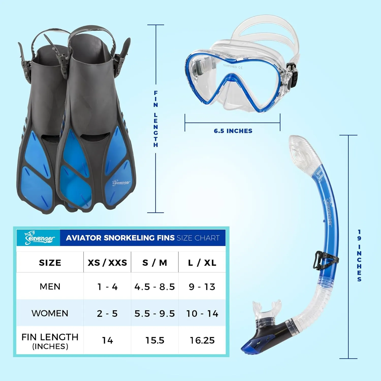 Seavenger Aviator Snorkeling Set with Gear Bag