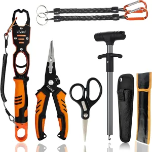 selake 7 PCS Fishing Tool Kit,Fishing Pliers,Fish Lip Grip Tool with Weight Scale,Super line Scissors,Fish Hook Remover,Complete Fishing Equipment or Fishing Gear - Best Gift for Men