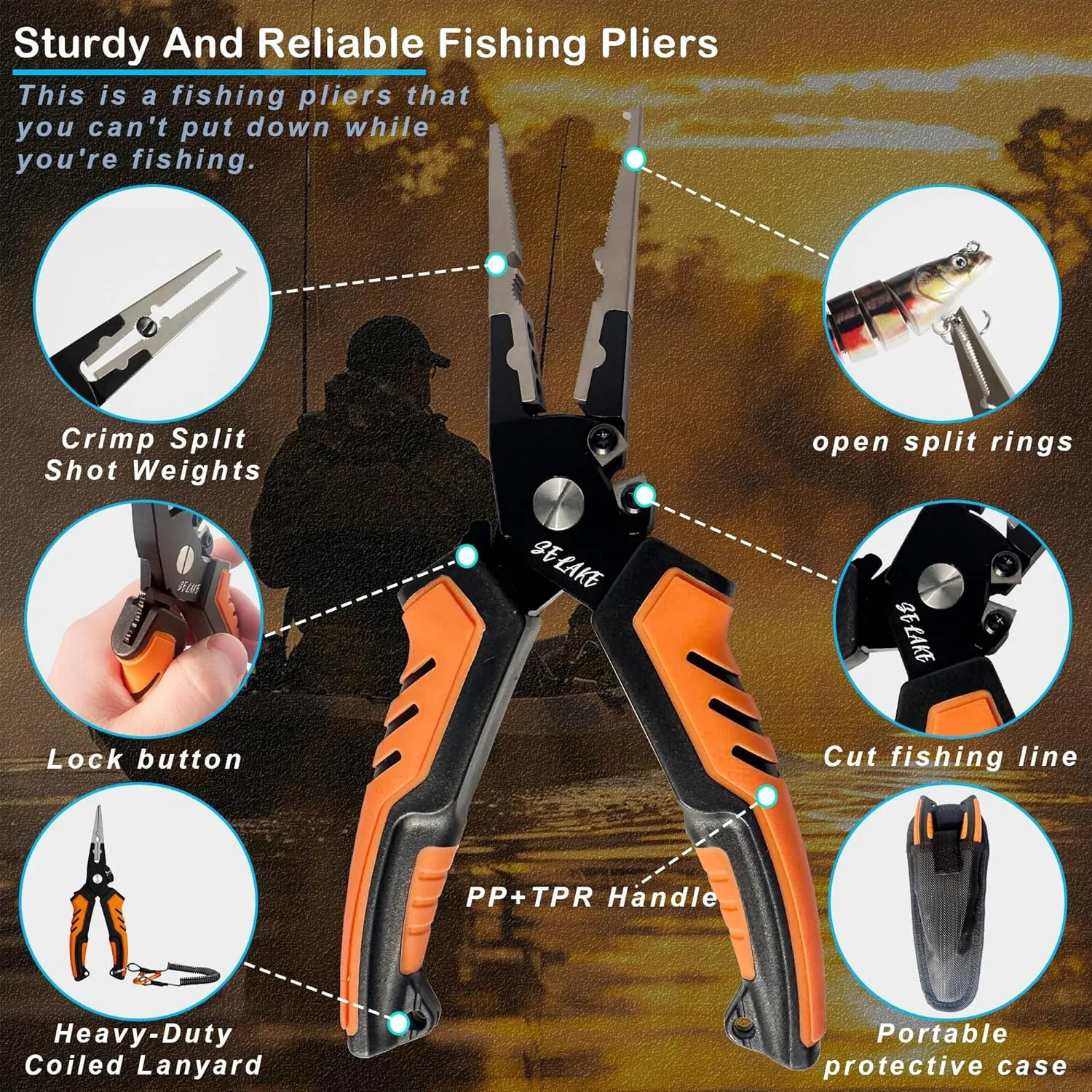 selake 7 PCS Fishing Tool Kit,Fishing Pliers,Fish Lip Grip Tool with Weight Scale,Super line Scissors,Fish Hook Remover,Complete Fishing Equipment or Fishing Gear - Best Gift for Men