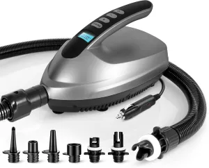 SereneLife Premium Compact Digital Air Pump Compressor with Preset PSI Auto Shut Off for Inflating SUP Paddle Boards, Boats, Rafts, Pool Toys, Water Sports 12V DC Car Connection