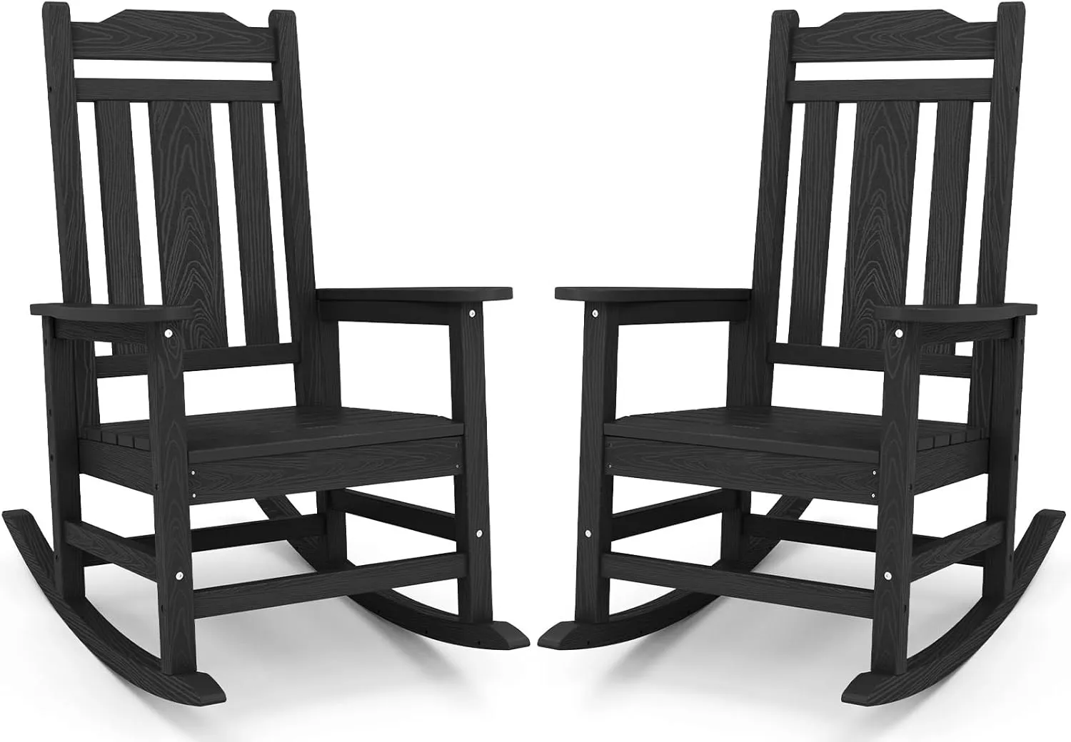 SERWALL Black Outdoor Rocking Chair Set of 2, All Weather Patio Rocking Chair, HDPE Poly Rocking Chair for Adults, Heavy Duty Front Porch Rocker