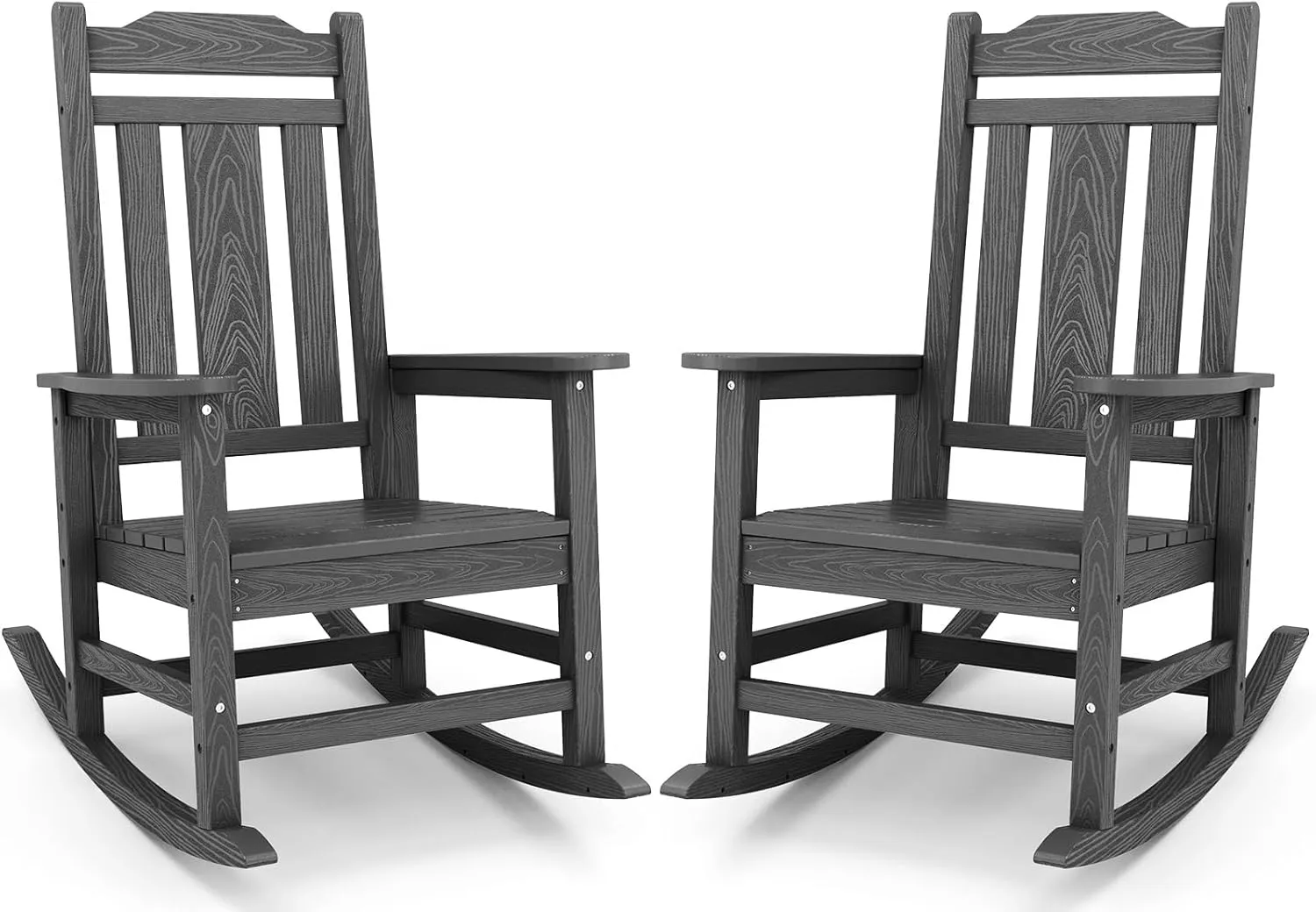 SERWALL HDPE Rocking Chair Set of 2, All Weather Patio Rocking Chair, HDPE Poly Rocking Chair for Adults, Heavy Duty Front Porch Rocker, Gray