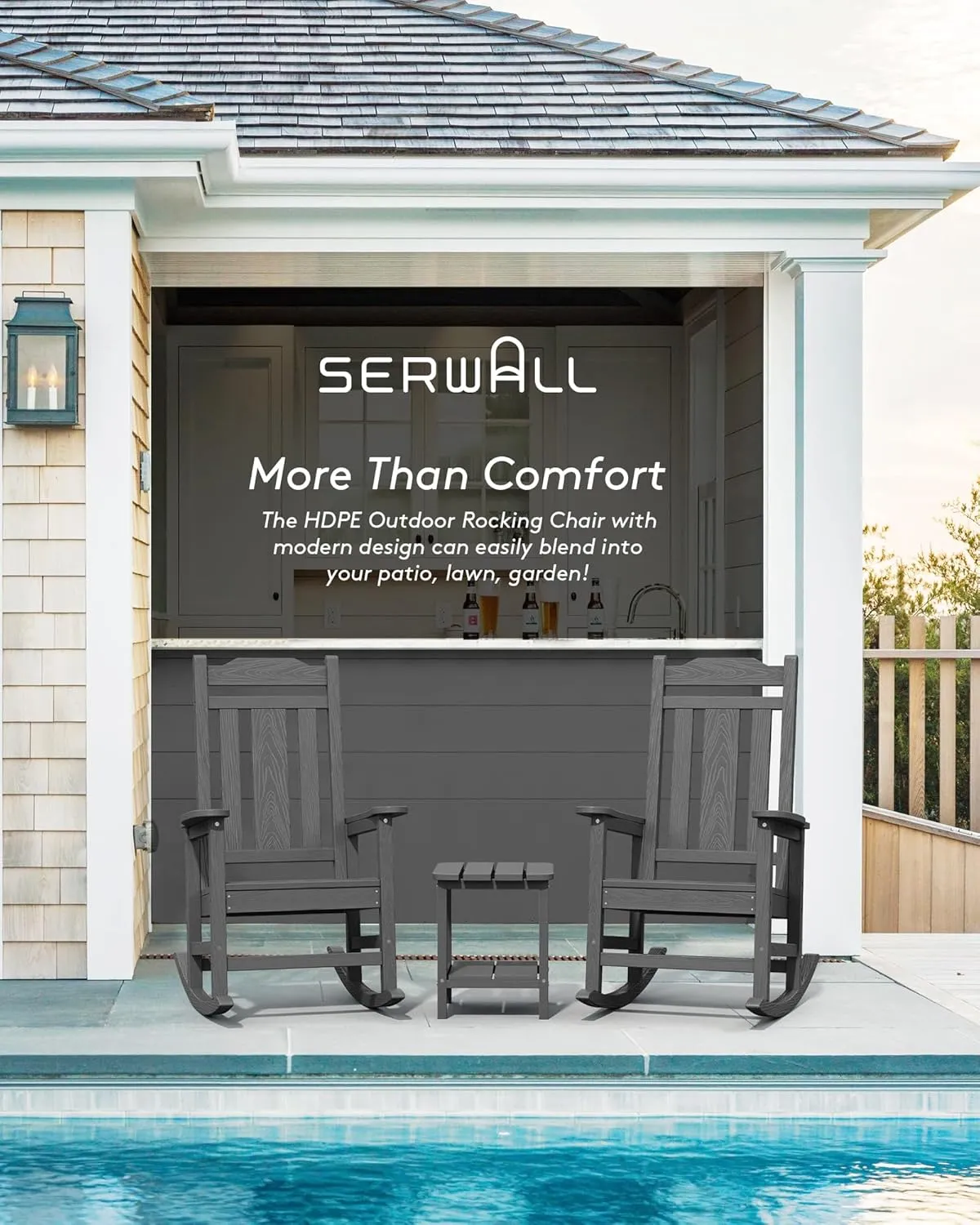 SERWALL HDPE Rocking Chair Set of 2, All Weather Patio Rocking Chair, HDPE Poly Rocking Chair for Adults, Heavy Duty Front Porch Rocker, Gray