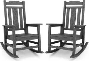 SERWALL HDPE Rocking Chair Set of 2, All Weather Patio Rocking Chair, HDPE Poly Rocking Chair for Adults, Heavy Duty Front Porch Rocker, Gray