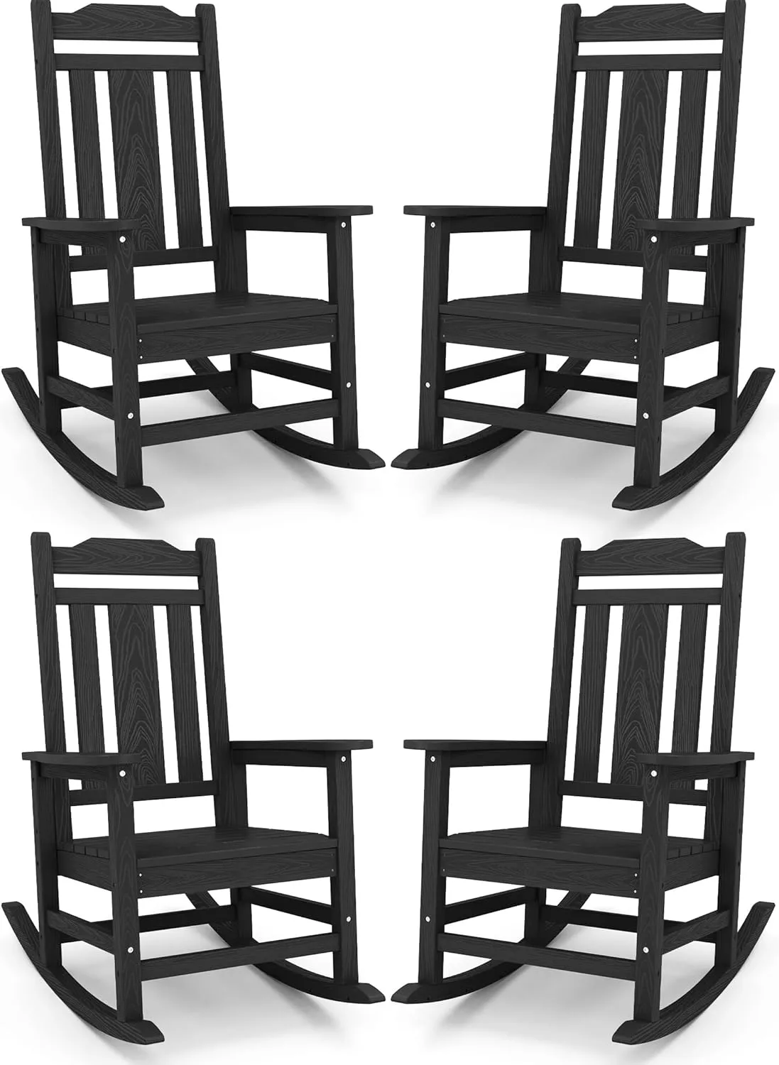SERWALL Outdoor Rocking Chair Black Set of 4