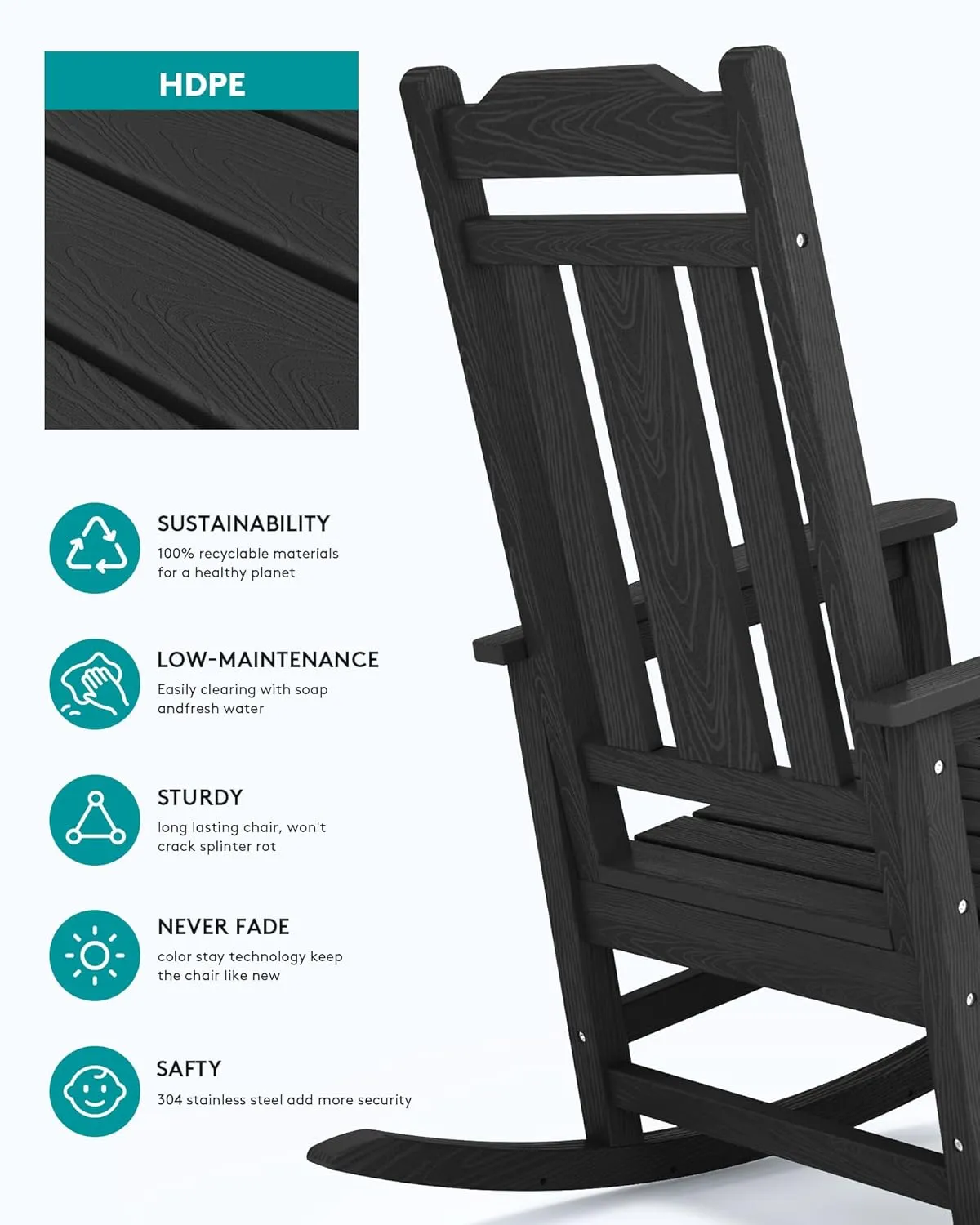 SERWALL Outdoor Rocking Chair Black Set of 4