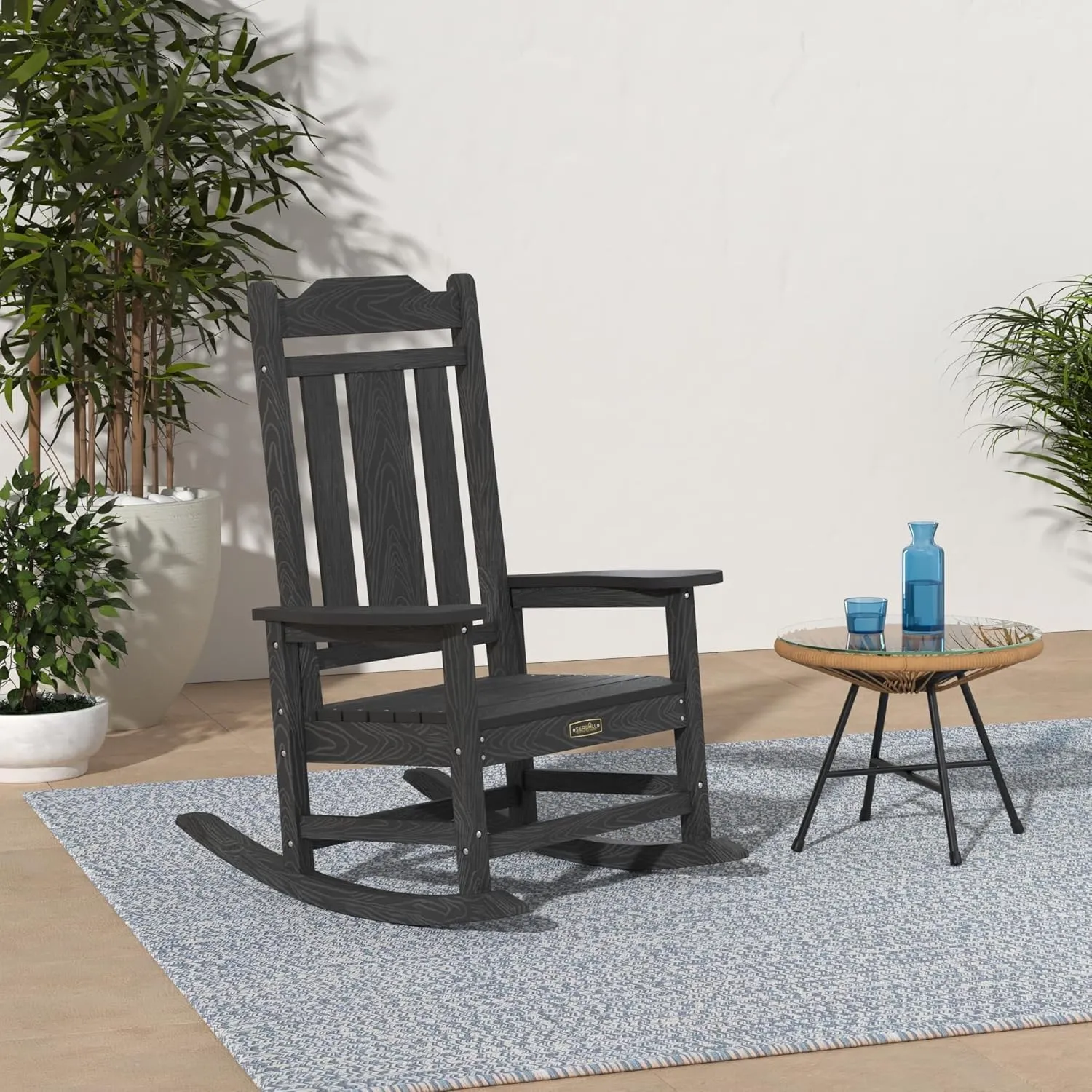SERWALL Outdoor Rocking Chair Black Set of 4