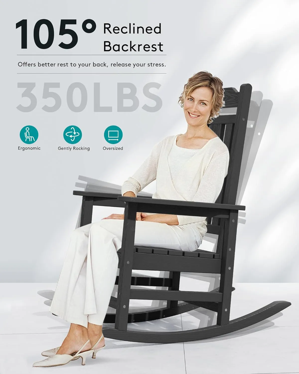 SERWALL Outdoor Rocking Chair Black Set of 4