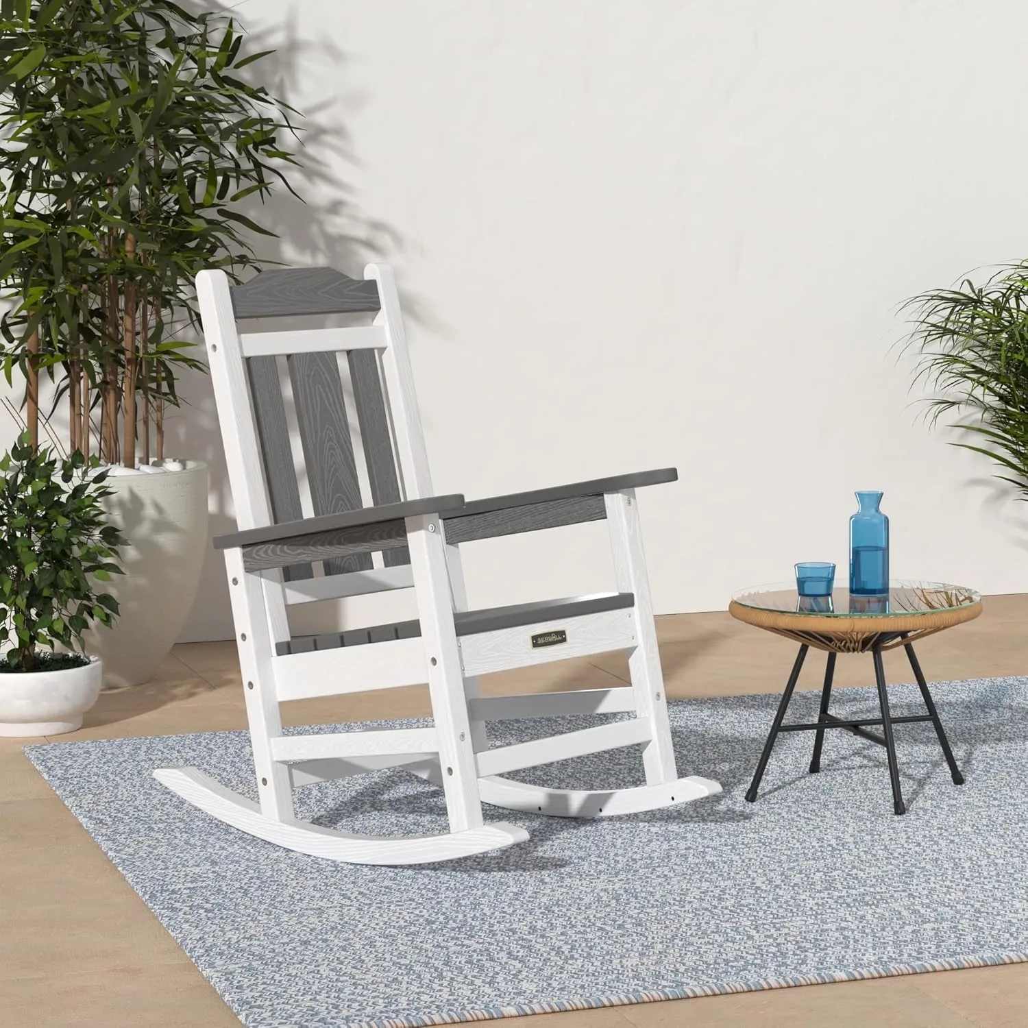 SERWALL Outdoor Rocking Chair Gray&White
