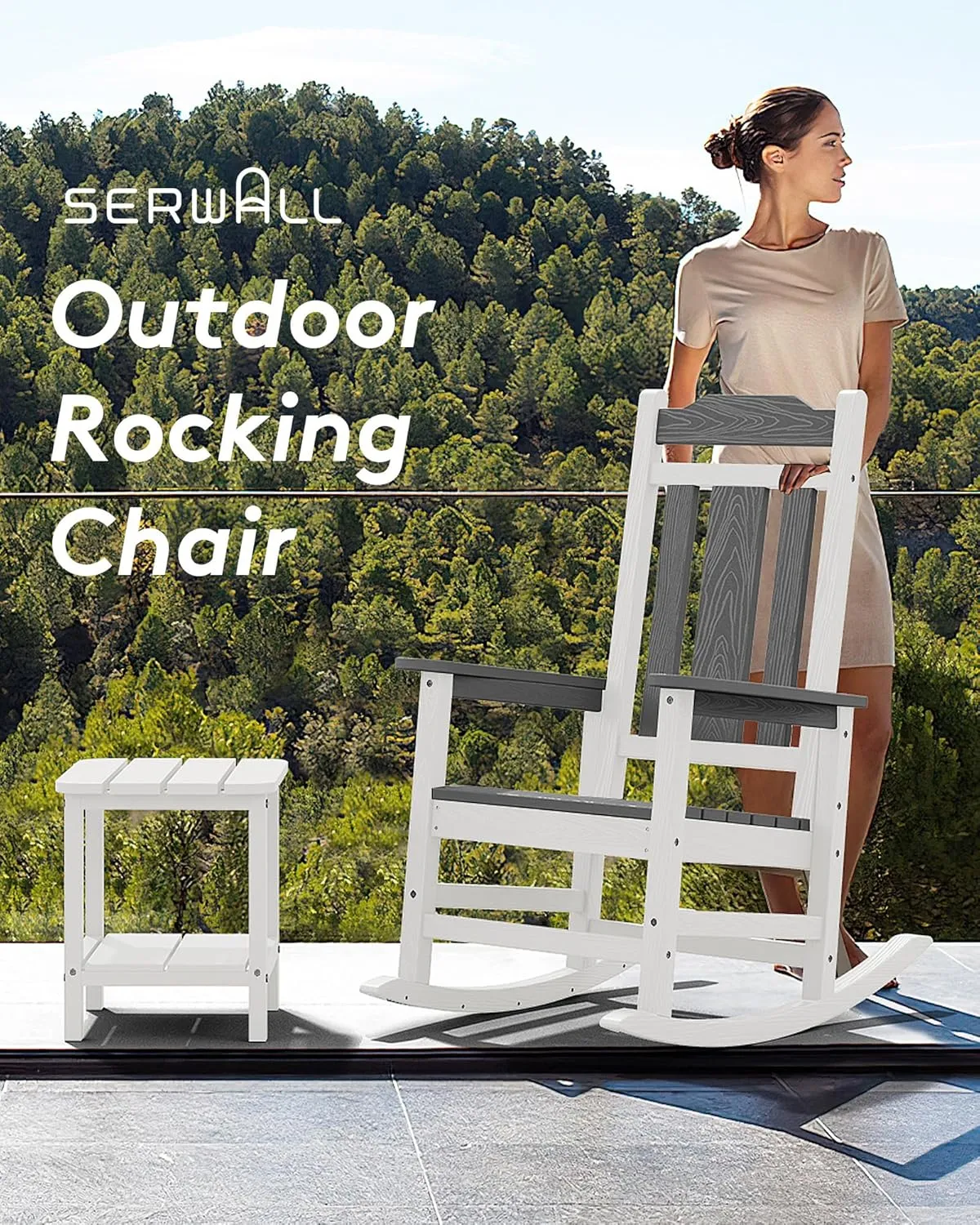 SERWALL Outdoor Rocking Chair Gray&White