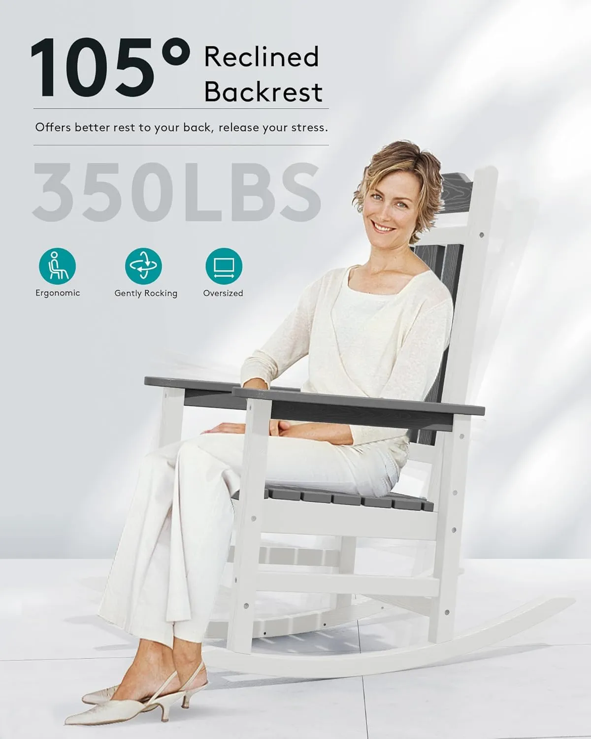 SERWALL Outdoor Rocking Chair Gray&White