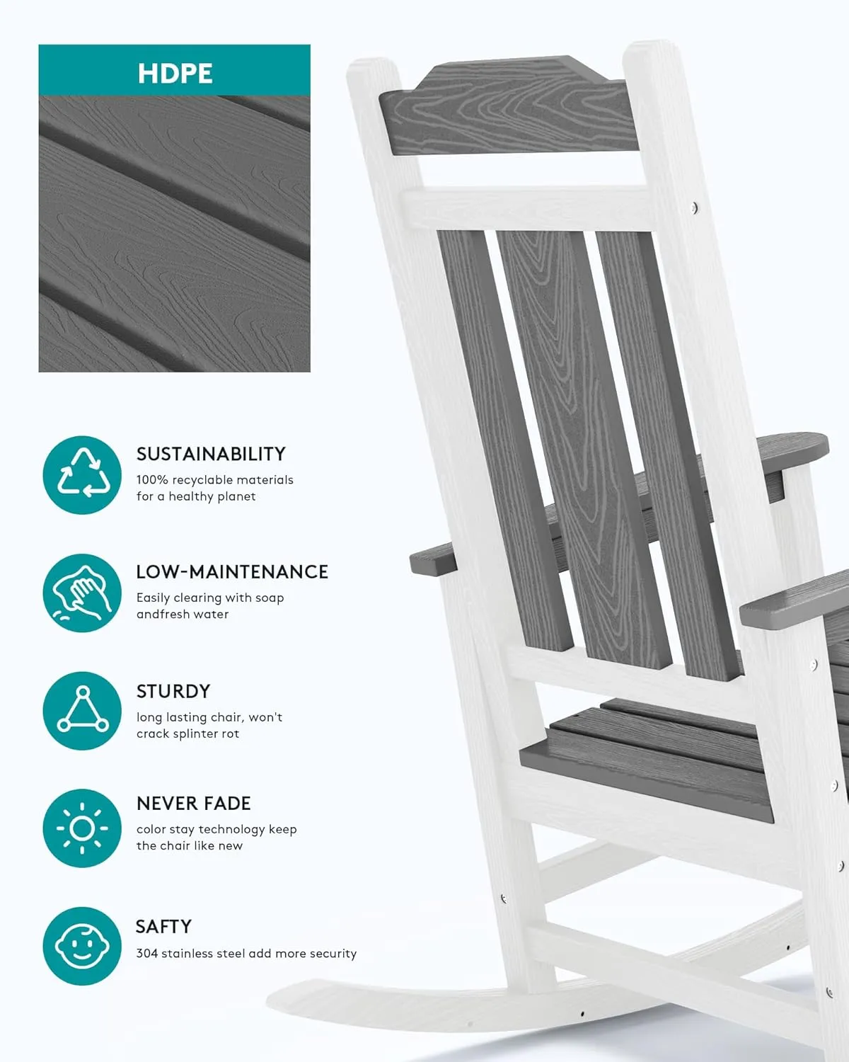 SERWALL Outdoor Rocking Chair Gray&White