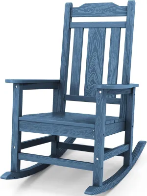 SERWALL Outdoor Rocking Chair, HDPE Poly Rocking Chair for Adults, All Weather Heavy Duty Front Porch Rocker, Blue