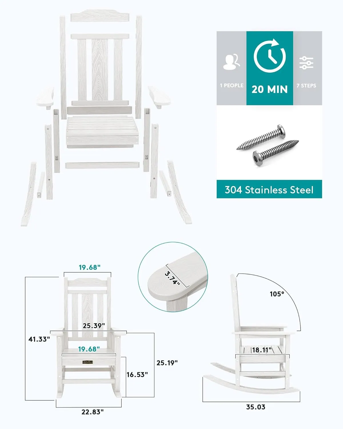 SERWALL Outdoor Rocking Chair White