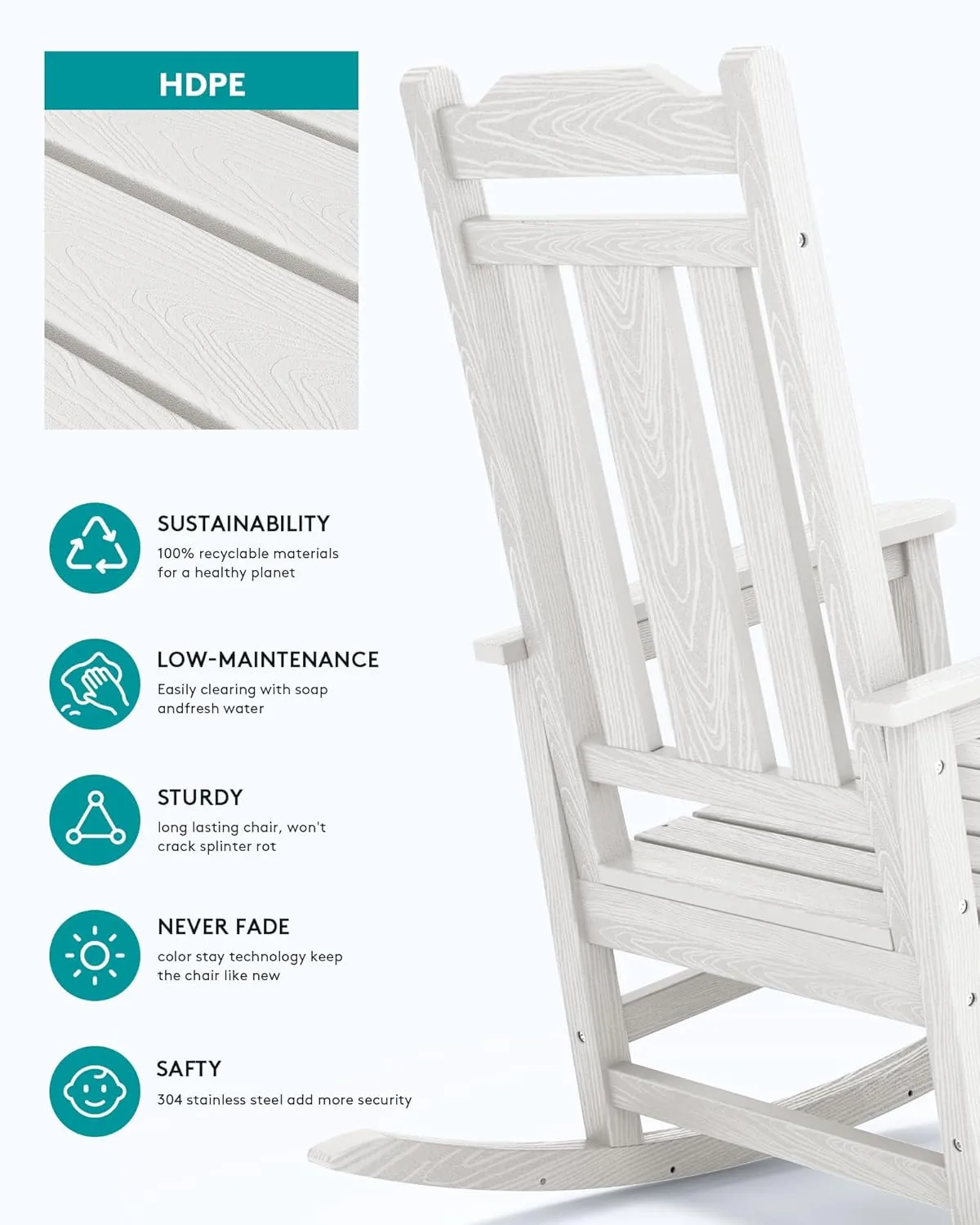SERWALL Outdoor Rocking Chair White