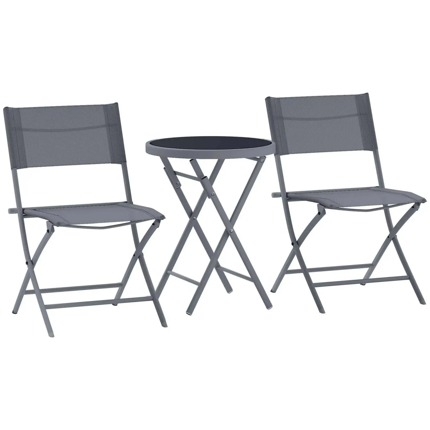Set, Glass And 3 Pieces With Outdoor Outsunny Folding Chairs Protecting Percentage-off Feet, Table Bistro Top Special offers Grey 2