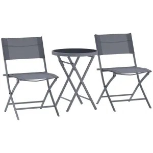 Set, Glass And 3 Pieces With Outdoor Outsunny Folding Chairs Protecting Percentage-off Feet, Table Bistro Top Special offers Grey 2