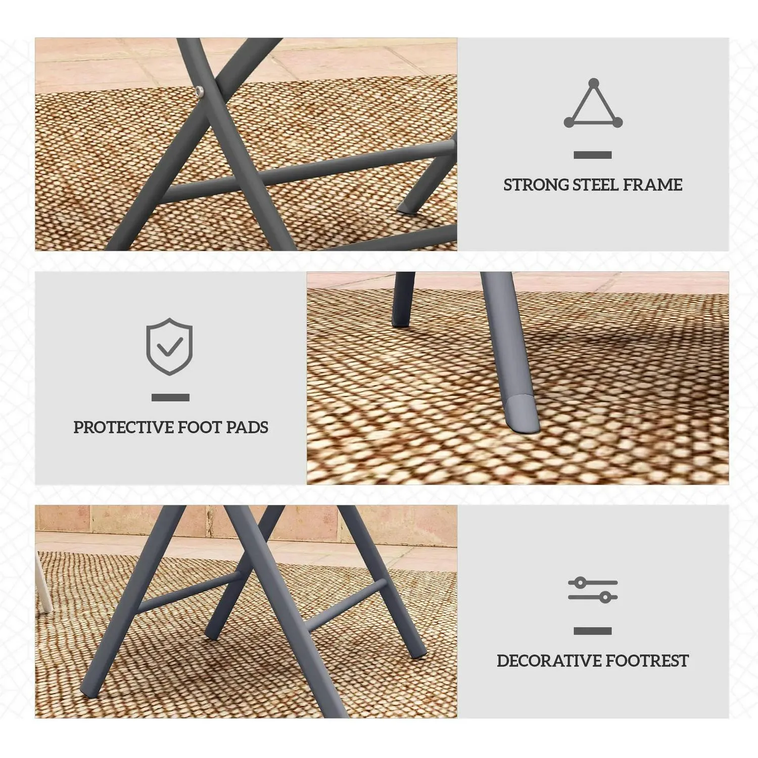 Set, Glass And 3 Pieces With Outdoor Outsunny Folding Chairs Protecting Percentage-off Feet, Table Bistro Top Special offers Grey 2