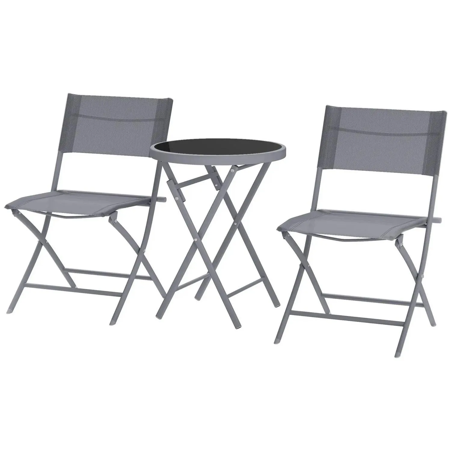 Set, Glass And 3 Pieces With Outdoor Outsunny Folding Chairs Protecting Percentage-off Feet, Table Bistro Top Special offers Grey 2