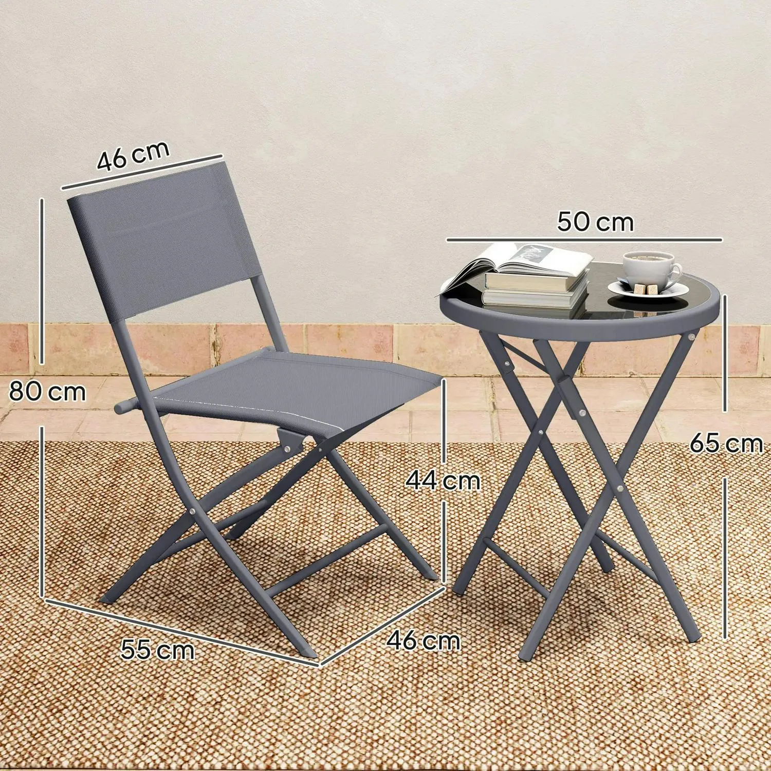 Set, Glass And 3 Pieces With Outdoor Outsunny Folding Chairs Protecting Percentage-off Feet, Table Bistro Top Special offers Grey 2