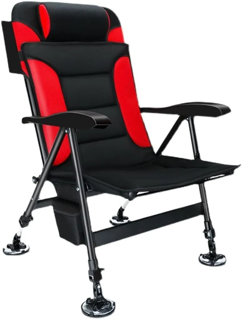 SEYFI Camping Chairs,Fishing Chair Outdoor Beach Chair Foldable Fishing Chair Recliner Four-Leg Adjustable Portable European Style Fishing Chair/Argento/Light Grey