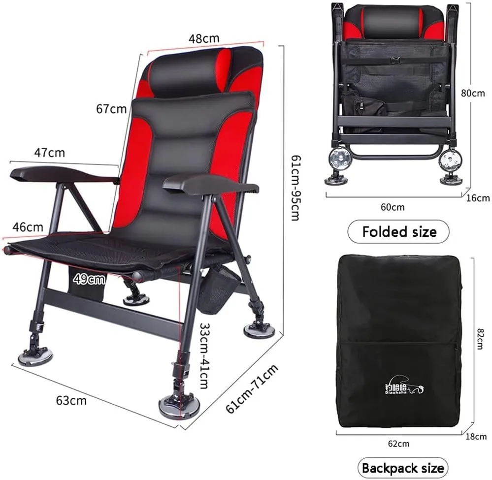 SEYFI Camping Chairs,Fishing Chair Outdoor Beach Chair Foldable Fishing Chair Recliner Four-Leg Adjustable Portable European Style Fishing Chair/Argento/Light Grey
